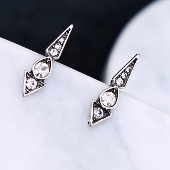 Gold and Silver Modern Geometric Dangle Earrings - Picture 5 of 5